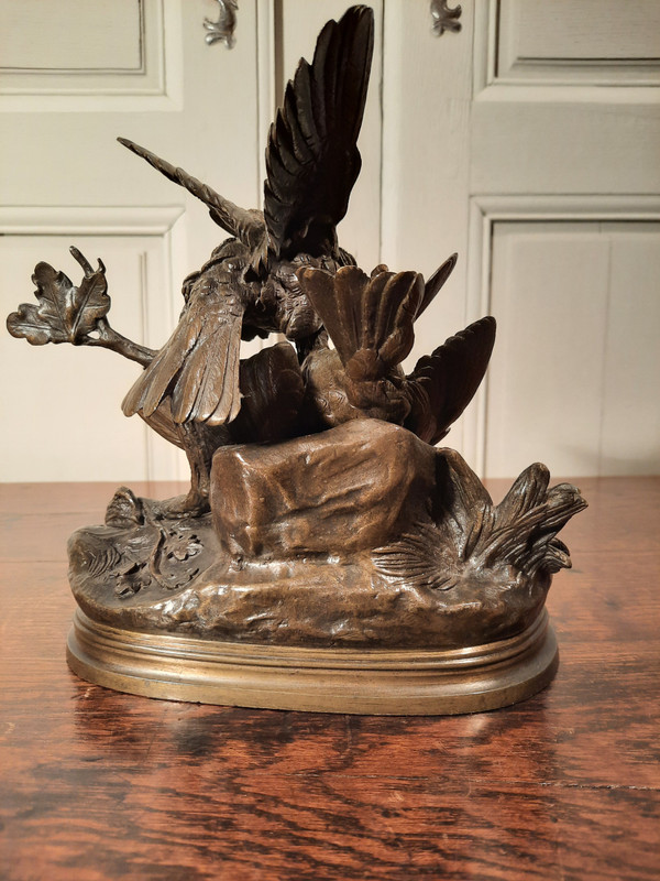 Sculpture en bronze représentant deux oiseaux, signé J. Moigniez d’époque XIXème siècle.