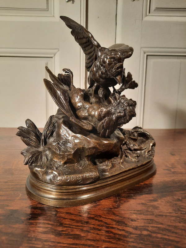 Sculpture en bronze représentant deux oiseaux, signé J. Moigniez d’époque XIXème siècle.