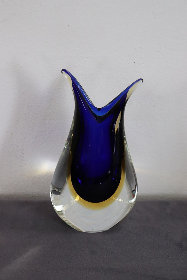 Blue and Yellow Murano Glass Vase from Formia, 1970s