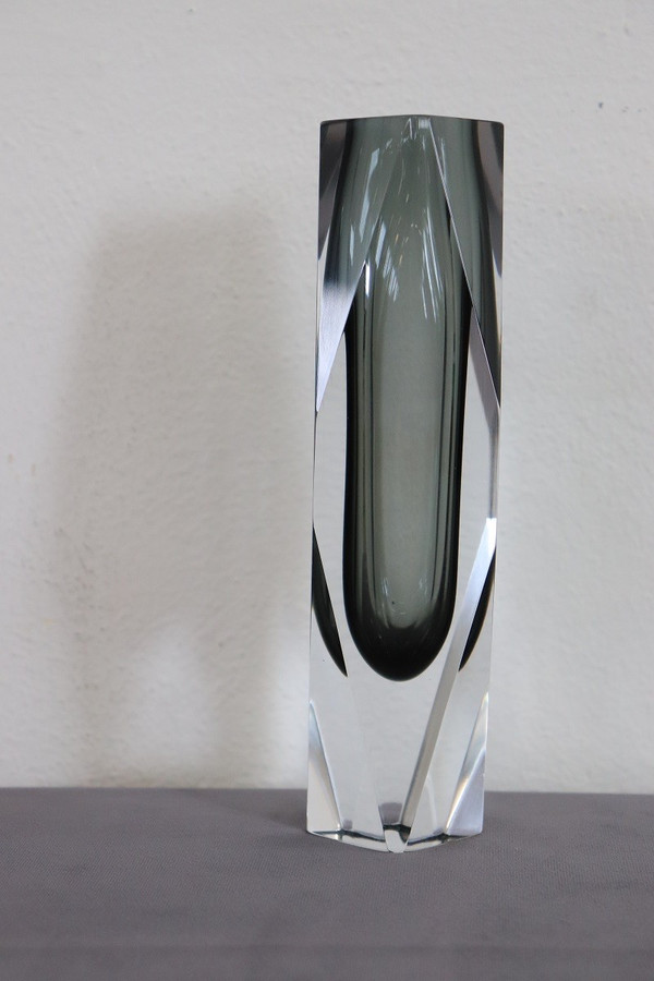 Art Glass Smoked Grey Vase attributed to Flavio Poli for A. Mandruzzato, 1960s