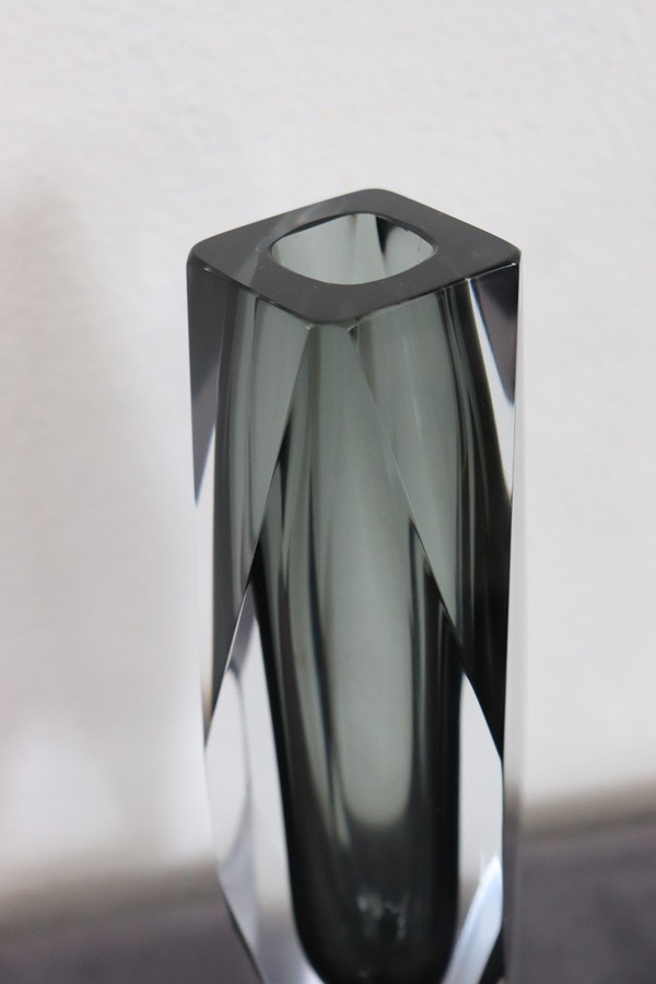 Art Glass Smoked Grey Vase attributed to Flavio Poli for A. Mandruzzato, 1960s