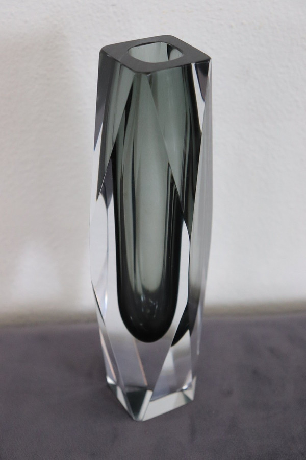 Art Glass Smoked Grey Vase attributed to Flavio Poli for A. Mandruzzato, 1960s