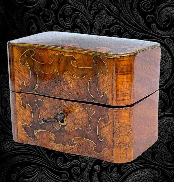 ANTIQUE MARQUETRY PERFUME BOX WITH ITS NAPOLEON III PERIOD BOTTLES