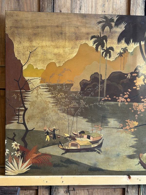 Lacquer Panel From Vietnam Circa 1950 Signed Lam - Vietnamese 