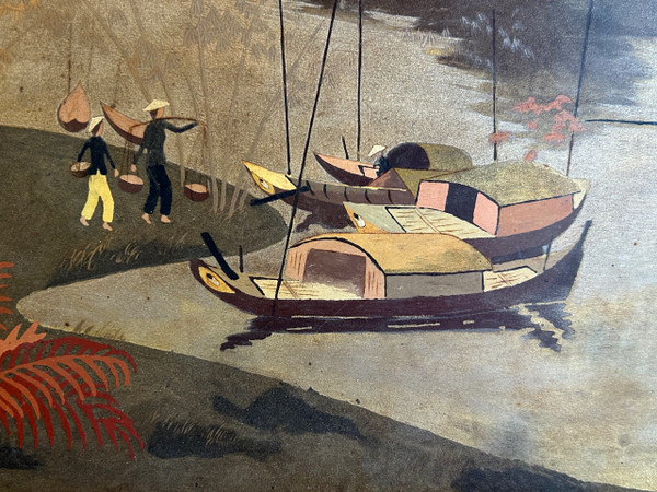 Lacquer Panel From Vietnam Circa 1950 Signed Lam - Vietnamese 