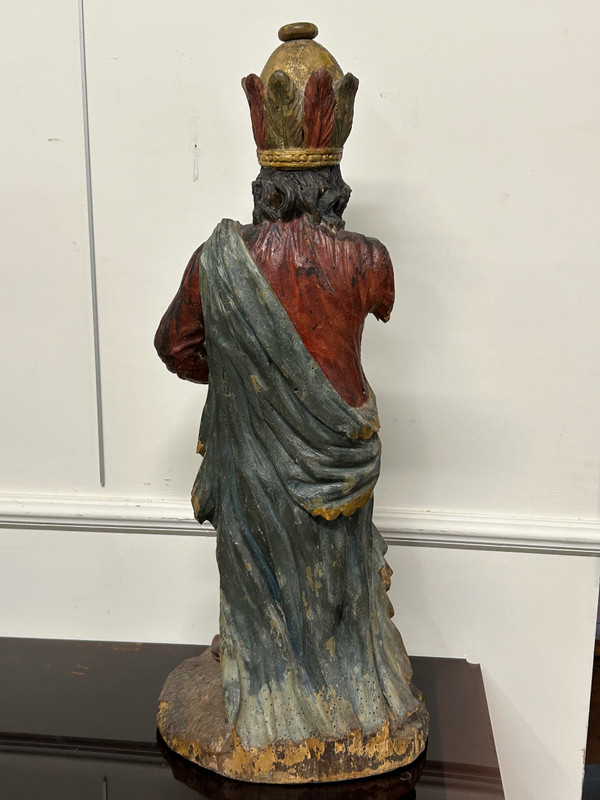 18th Century Polychrome Wooden Sculpture - Magi King - Religious Sculpture 