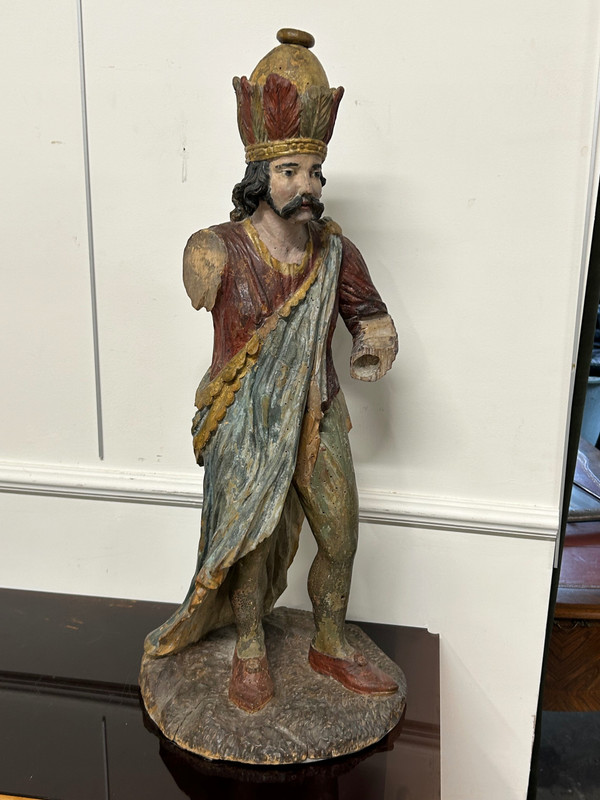 18th Century Polychrome Wooden Sculpture - Magi King - Religious Sculpture 