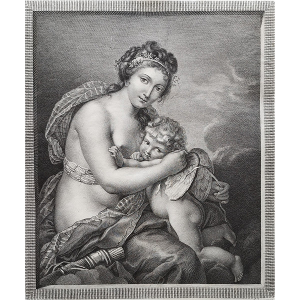 Cupid And His Mother Venus Gravure 19ème Par William Sharp d'Après Vigée Lebrun