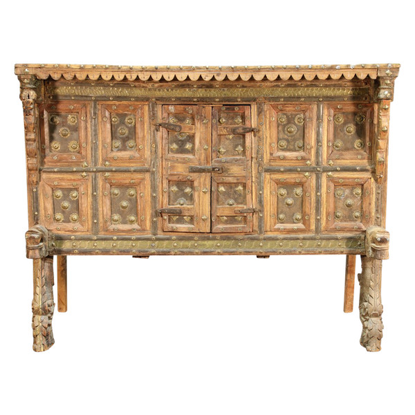 Asian wooden furniture inlaid with brass buttons and plates 