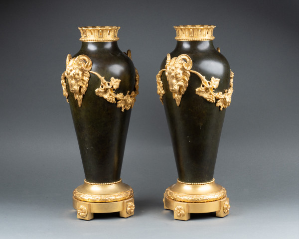 Paire de vases néoclassiques en bronze et bronze doré, fin XIXe / début XXe siècle 