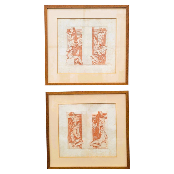 Pair of engravings in the style of sanguine 