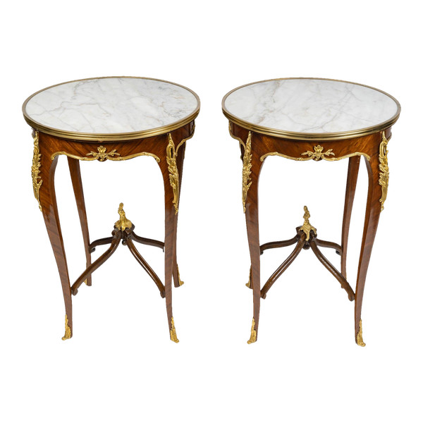 Pair of Louis XV style pedestal tables, early 20th century 