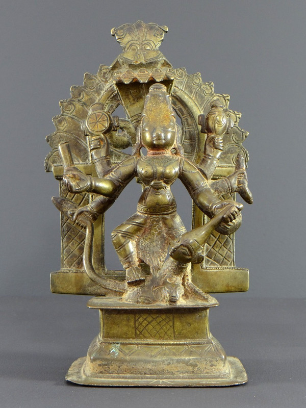 India, 17th Century Or Earlier, Bronze Group Representing The Goddess Durga.