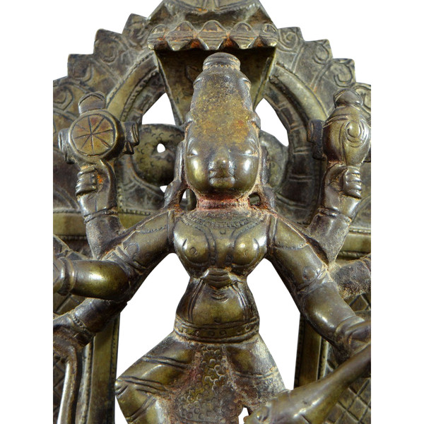 India, 17th Century Or Earlier, Bronze Group Representing The Goddess Durga.