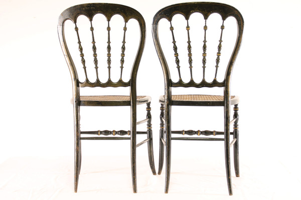 Two Beautiful Napoleon III Chairs in Blackened and Gilded Wood 