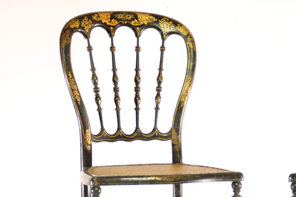 Two Beautiful Napoleon III Chairs in Blackened and Gilded Wood 