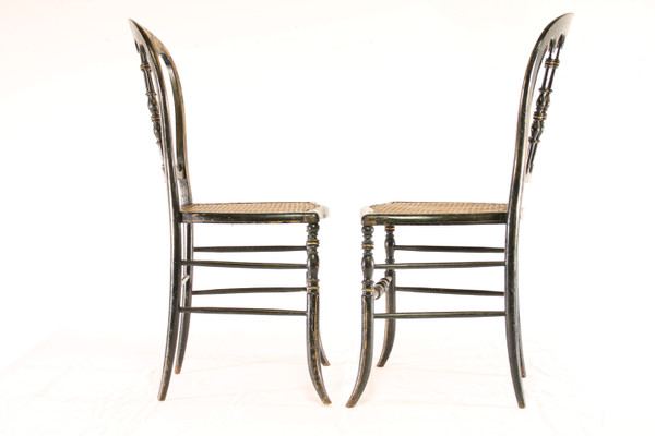 Two Beautiful Napoleon III Chairs in Blackened and Gilded Wood 