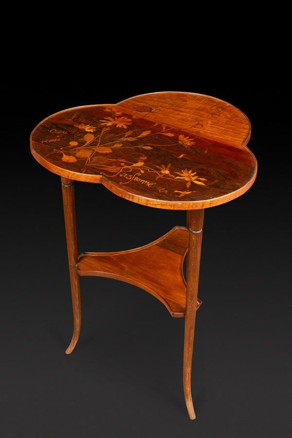 Art Nouveau Guéridon with Trillobed Top in Marquetry Decorated with Flowers by ÉMILE GALLÉ: