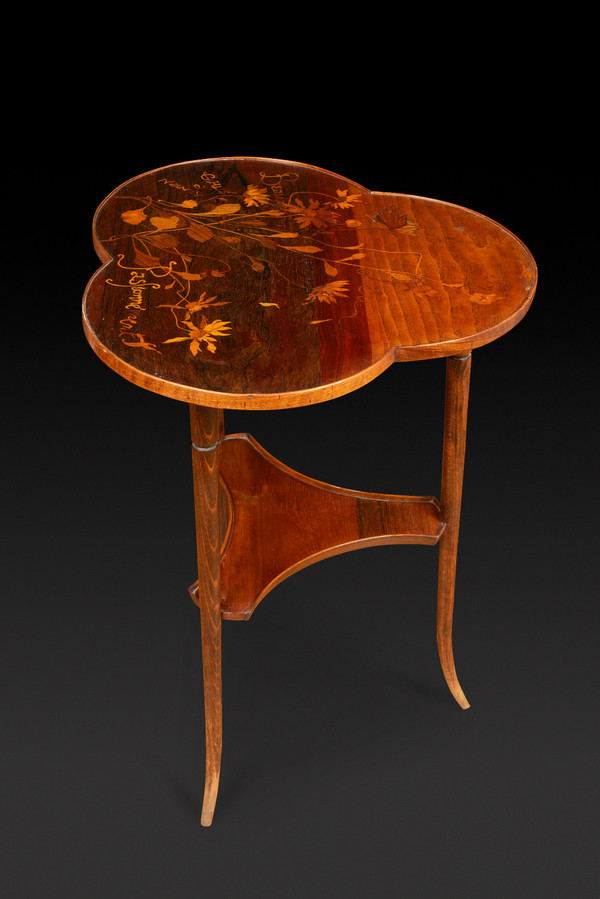 Art Nouveau Guéridon with Trillobed Top in Marquetry Decorated with Flowers by ÉMILE GALLÉ: