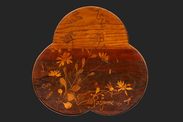 Art Nouveau Guéridon with Trillobed Top in Marquetry Decorated with Flowers by ÉMILE GALLÉ: