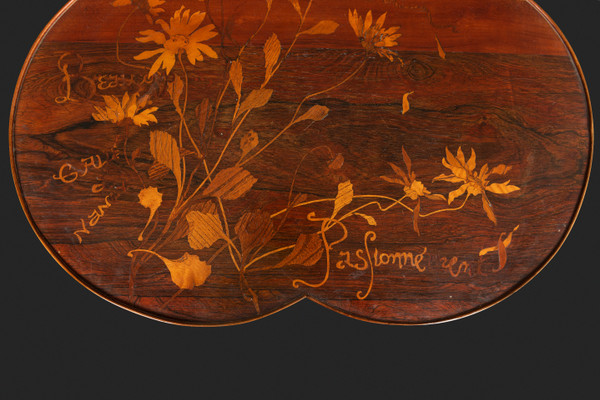 Art Nouveau Guéridon with Trillobed Top in Marquetry Decorated with Flowers by ÉMILE GALLÉ: