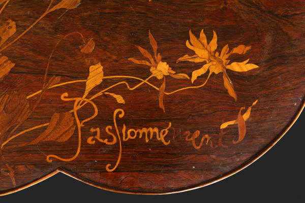 Art Nouveau Guéridon with Trillobed Top in Marquetry Decorated with Flowers by ÉMILE GALLÉ: