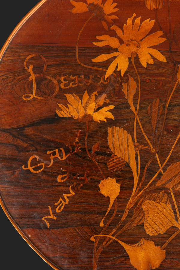 Art Nouveau Guéridon with Trillobed Top in Marquetry Decorated with Flowers by ÉMILE GALLÉ: