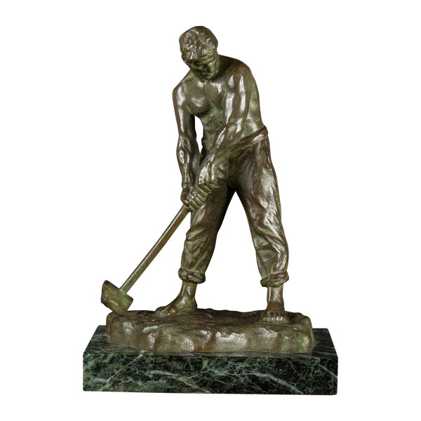 Small Art Deco bronze statue 'The Hammerer' by Victor Demanet (1895-1964): 