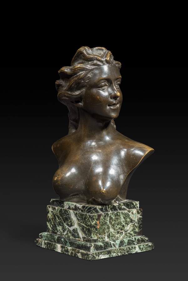 « Buste de jeune femme » en bronze de JEF LAMBEAUX (1852-1908) :