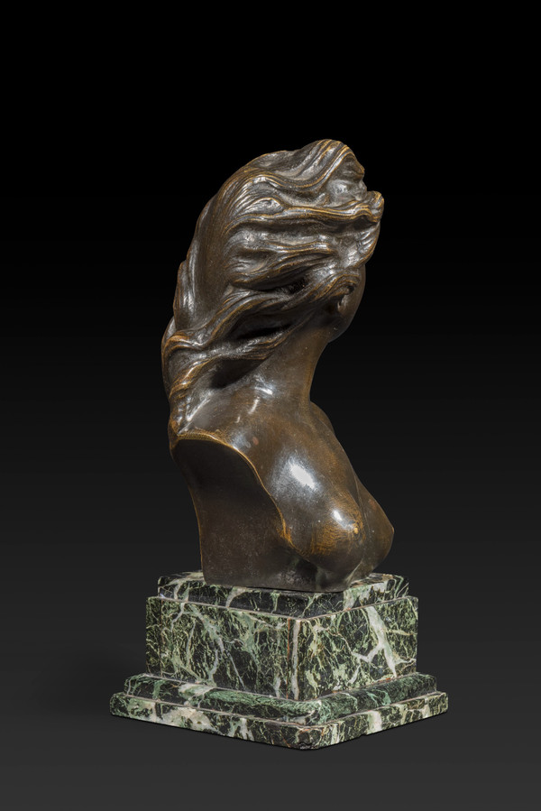 « Buste de jeune femme » en bronze de JEF LAMBEAUX (1852-1908) :