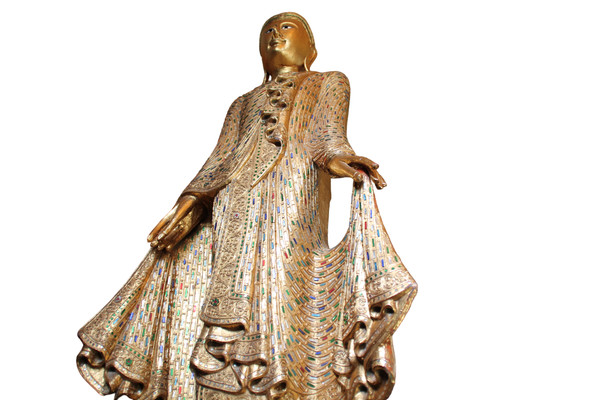 A large standing Buddha in gilded and inlaid wood, Thailand, 20th century 