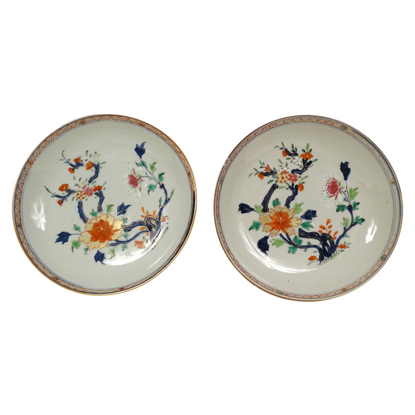 Pair Hollow Porcelain Dishes China Imari Flowers Peonies Qianlong XVIIIth