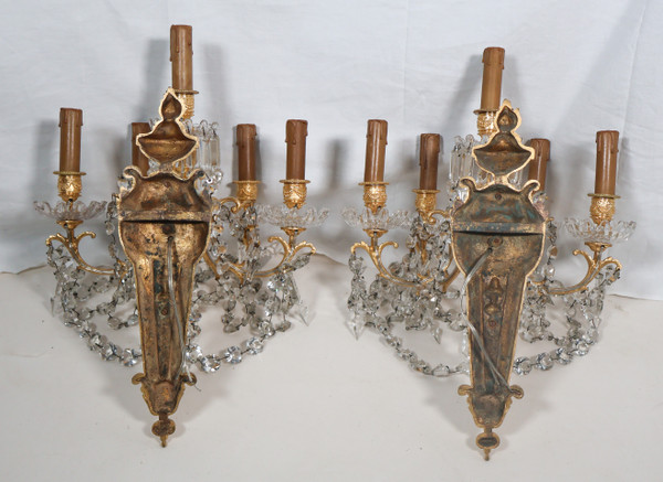 Pair of 5-light wall lights in Louis XVI style, Napoleon III period 