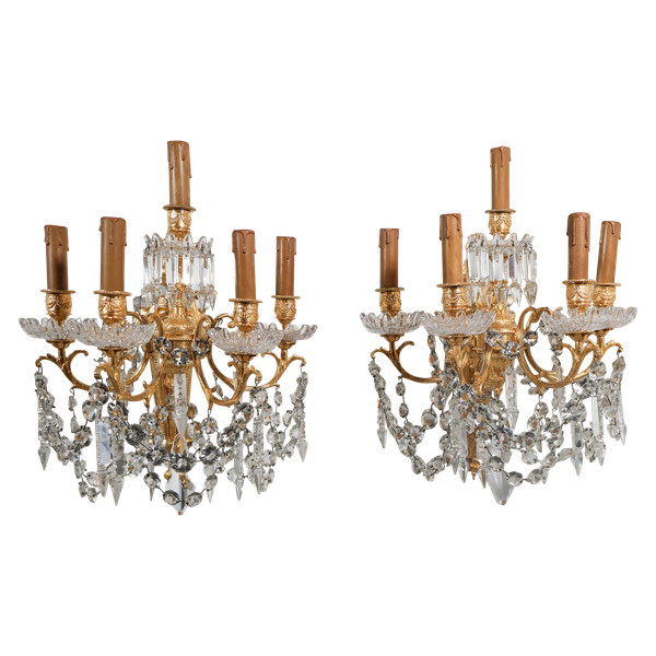 Pair of 5-light wall lights in Louis XVI style, Napoleon III period 