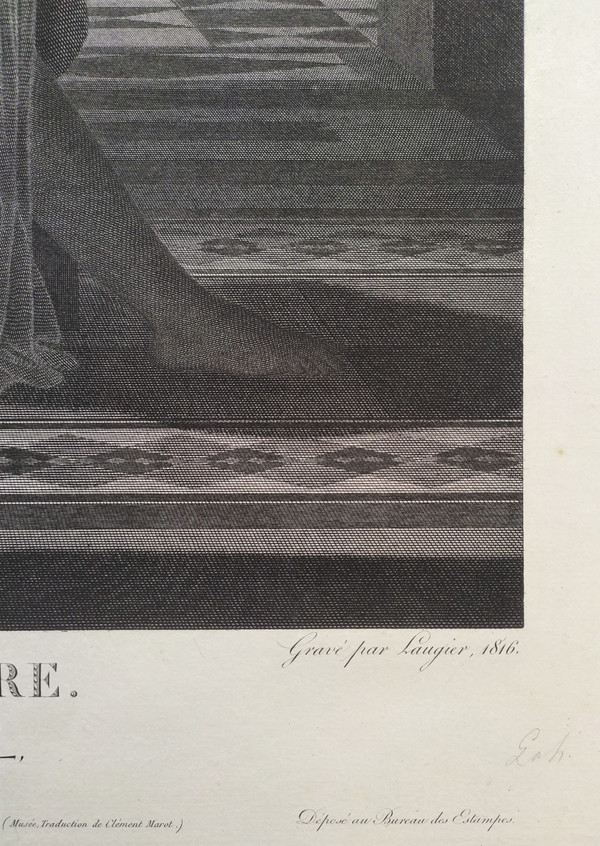 Gravure Mythologique Néoclassique Héro Et Léandre d'Après Delorme