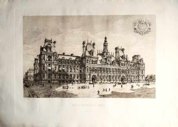 Pariser Rathaus von Eugène Sadoux, Gravur aus dem Jahr 1886