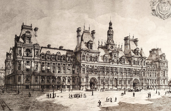 Pariser Rathaus von Eugène Sadoux, Gravur aus dem Jahr 1886