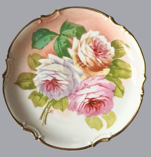 Deux assiettes en porcelaine peinte, richement décorée 