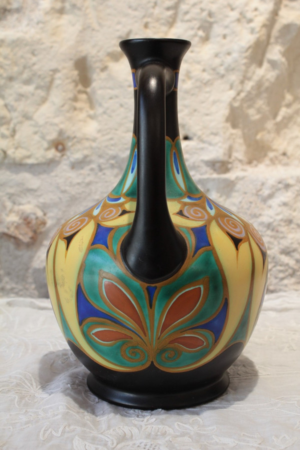 Vase with two handles in glazed ceramic, Holland circa 1930