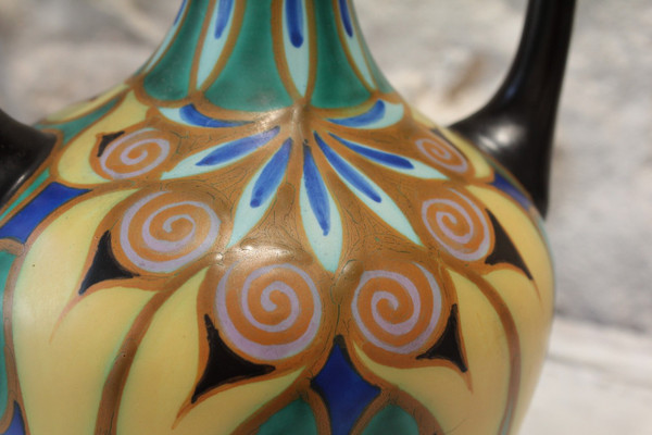 Vase with two handles in glazed ceramic, Holland circa 1930