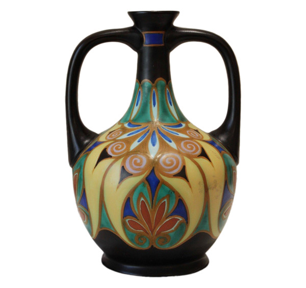 Vase with two handles in glazed ceramic, Holland circa 1930