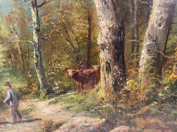 "Paysage aux vaches", großes Öl auf Leinwand 19. Jahrhundert signiert E.Perrier