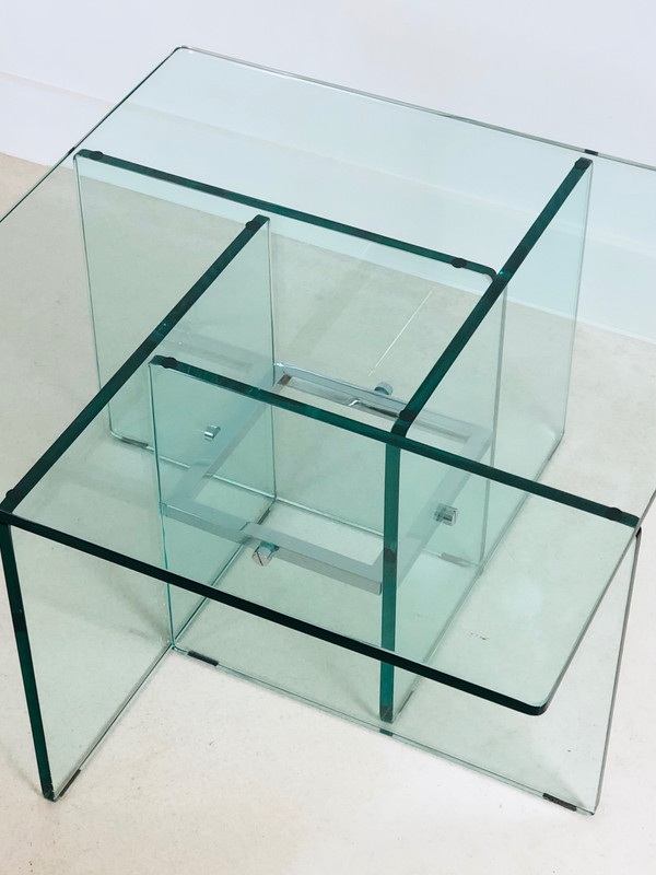 Square coffee table in crystal glass, Italy 70s