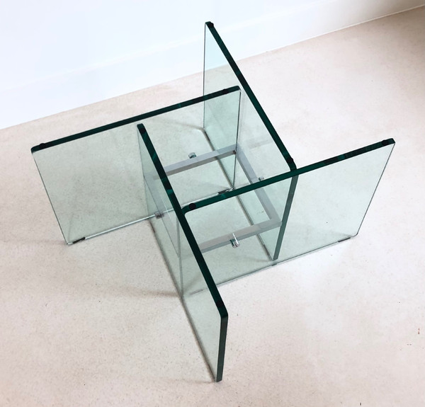 Square coffee table in crystal glass, Italy 70s