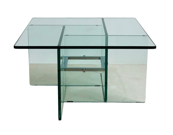 Square coffee table in crystal glass, Italy 70s