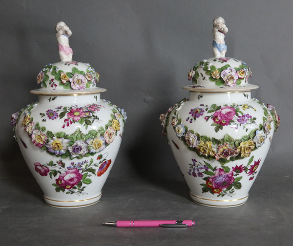 Pair of Samson porcelain covered pots