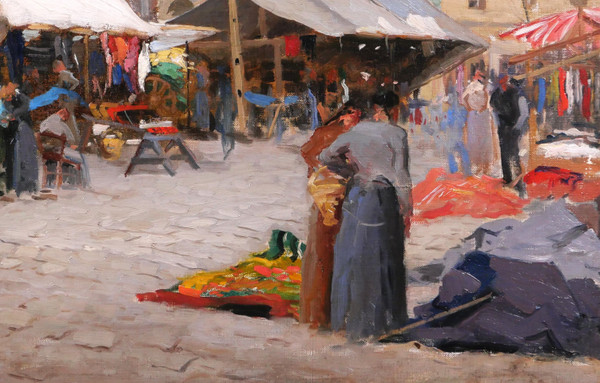 Jules Cran painting market Belgium Nieuwpoort impressionism Art Nouveau