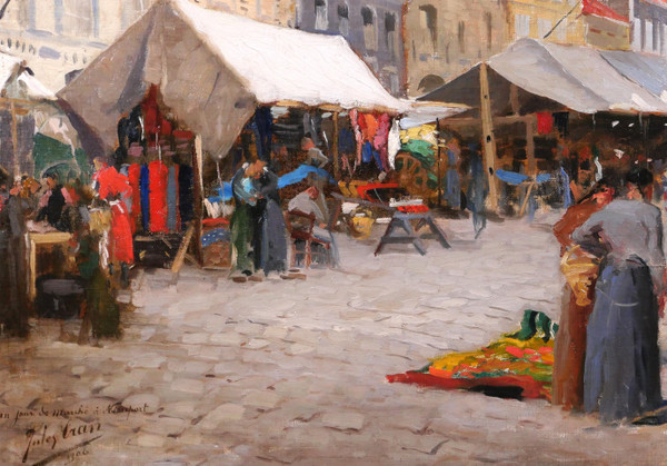 Jules Cran painting market Belgium Nieuwpoort impressionism Art Nouveau