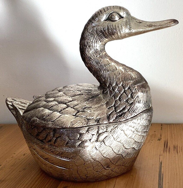 Canard En Métal Argenté Glacière De Table Mauro Manetti 1960