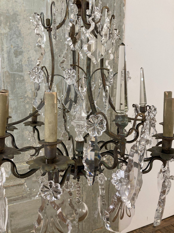 Large Regency-style crystal cage chandelier